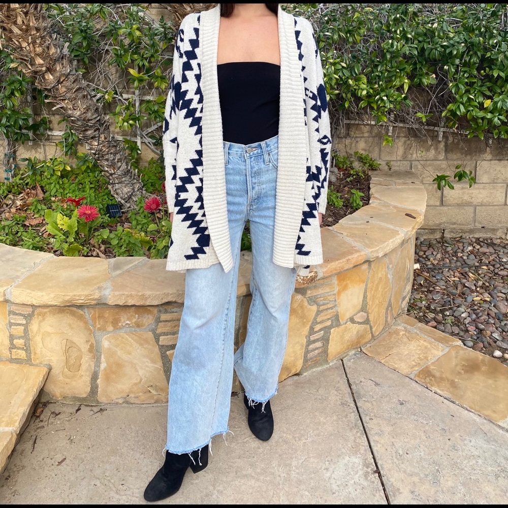 White and blue cardigan